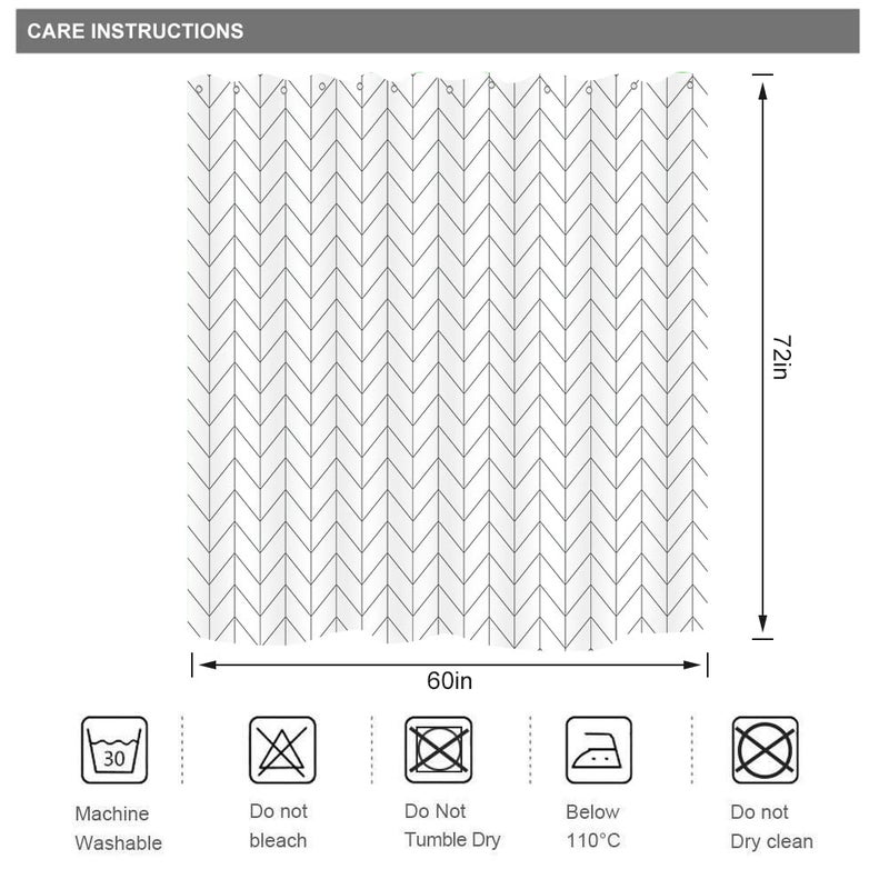 Riyidecor Boho Chevron Herringbone Shower Curtain Black White 60x72 Inch Geometric Striped Simple Modern Classy Neutral Contemporary 12 Pack Hooks Decor Fabric Bathroom Set Polyester Waterproof - Image 3